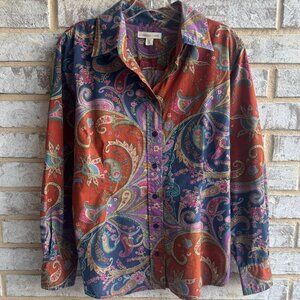 Coldwater Creek Long Sleeve Button Up Multicolor Paisley Shirt Women's Size M